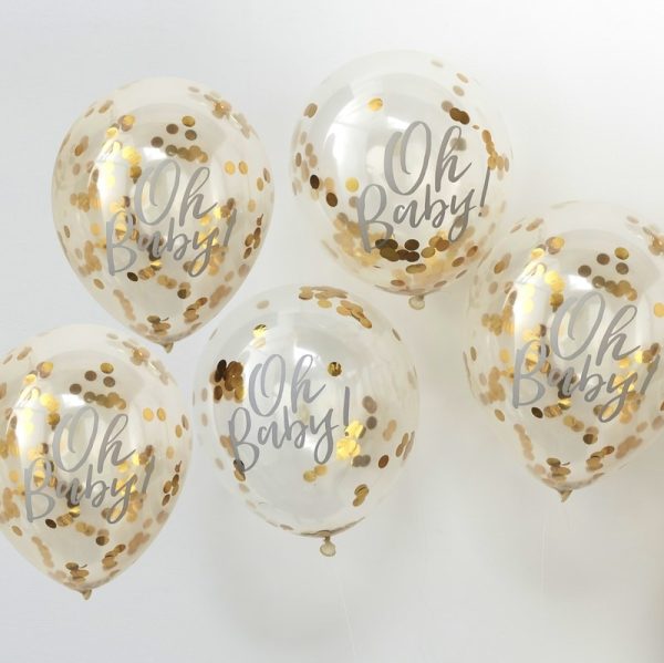 Oh Baby Printed Gold Confetti Balloons